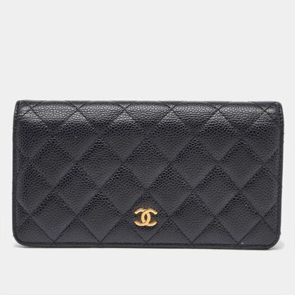 Chanel Black Quilted Caviar Leather L Yen Continental Wallet