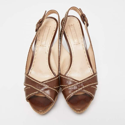 Prada Brown Leather Cork Platform Sandals Size 40