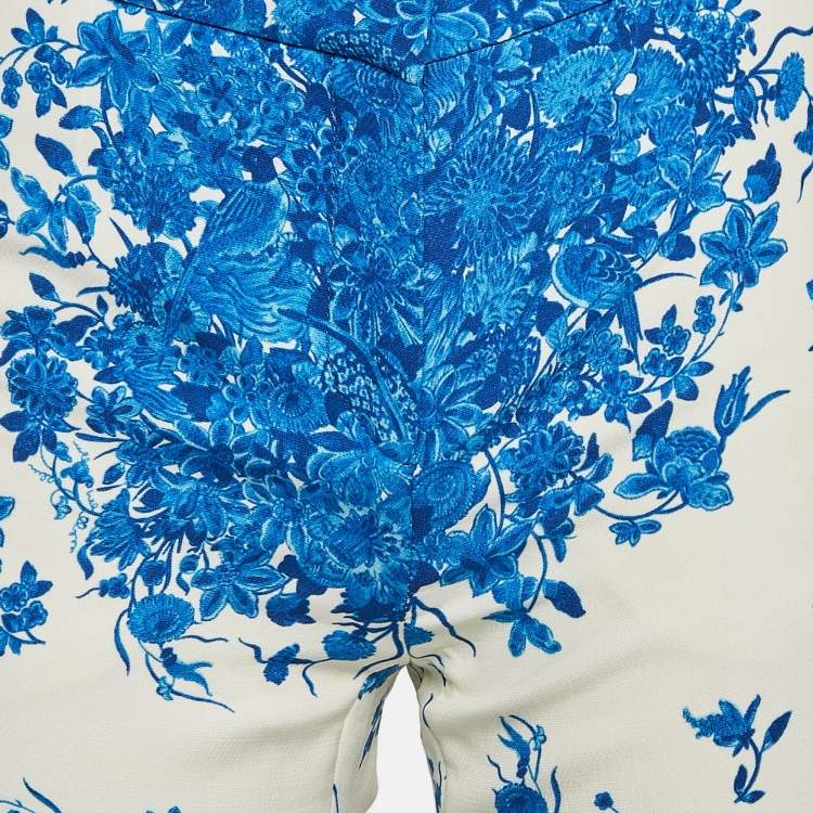 Valentino Blue Floral Print Wool Blend Wide-Leg Trousers – Size S