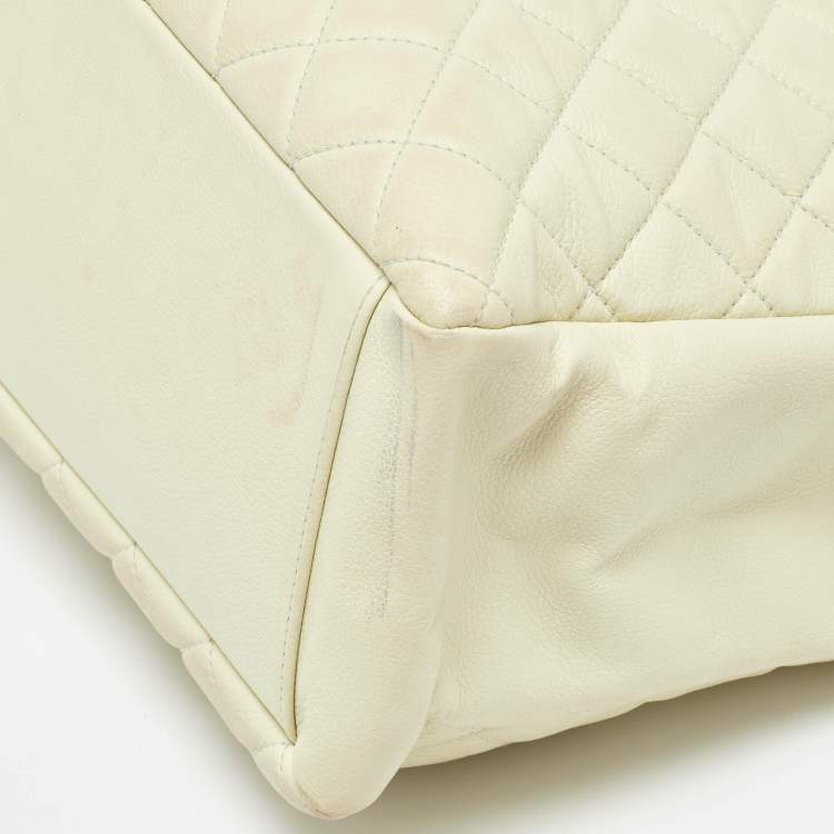 Chanel Cream Quilted Caviar Leather CC Tote