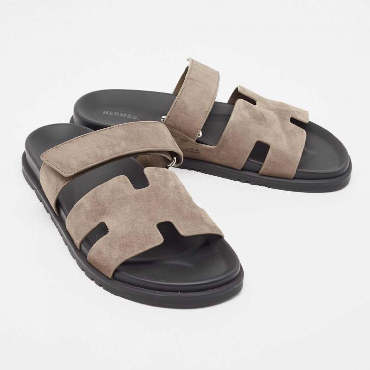 Hermes Grey Suede Chypre Sandals Size 42.5