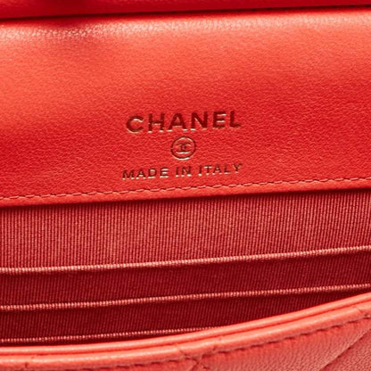 Chanel Vertical Pearl Chain Clutch in Red Quilted Leather with Gold Hardware