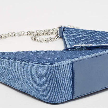 Givenchy Blue Monogram Denim & Leather Cut Out Chain Bag
