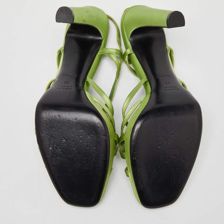 Prada Green Satin Strappy Platform Sandals Size 40