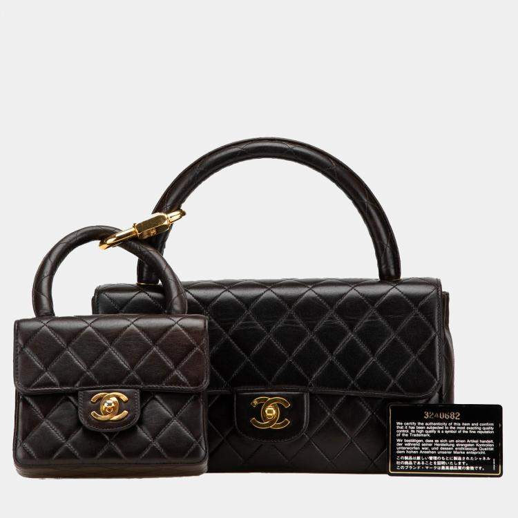 Chanel Black Lambskin Parent & Child Kelly Top Handle Set