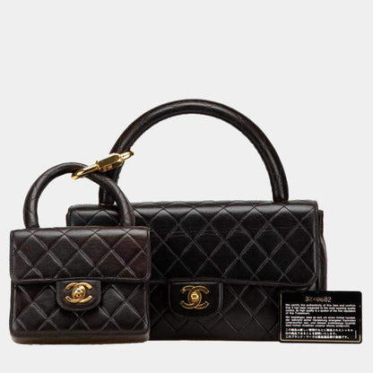 Chanel Black Lambskin Parent & Child Kelly Top Handle Set