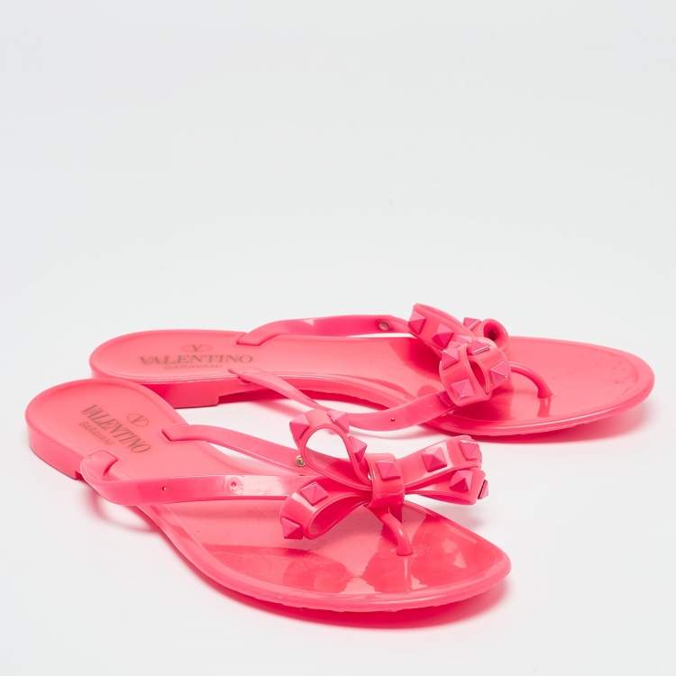 Valentino Rockstud Pink Rubber Slide Sandals Size 38