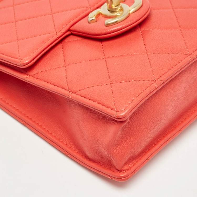 Chanel Vertical Pearl Chain Clutch in Red Quilted Leather with Gold Hardware