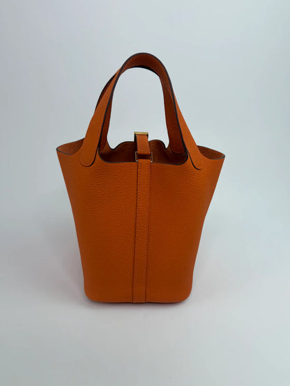 HERMÈS PICOTIN 18 IN ORANGE CLEMENCE LEATHER WITH GHW
