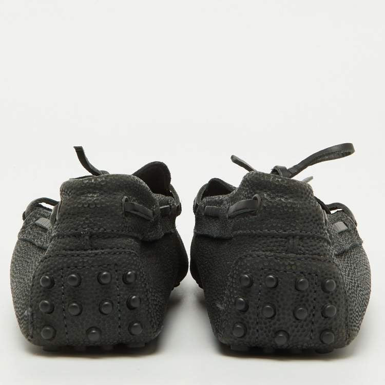 Tod’s Dark Grey Leather Gommino Bow Loafers – Size 39.5