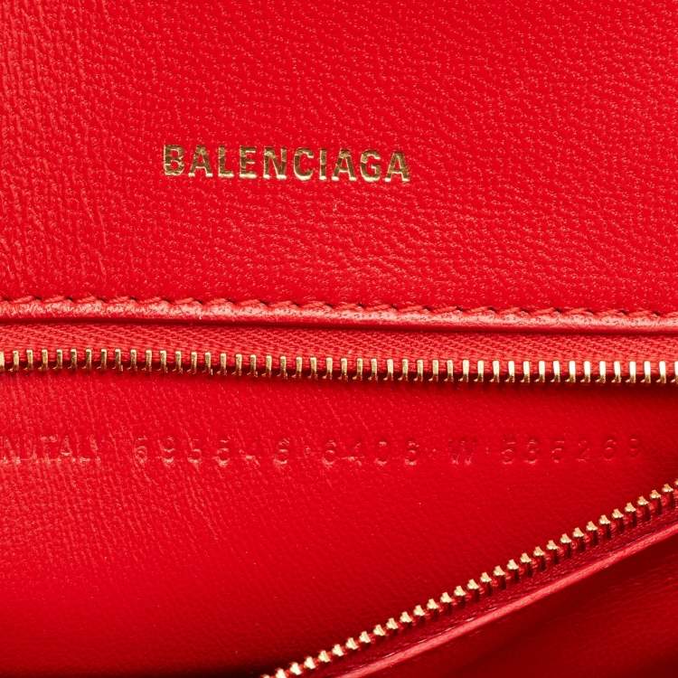 Balenciaga Red Leather Small Hourglass Top Handle Bag