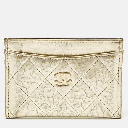 Chanel Gold Quilted Leather CC Card Holder