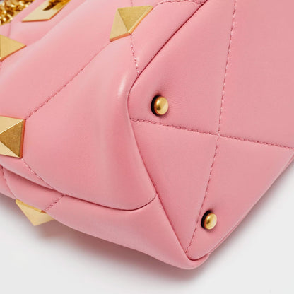 Valentino Roman Stud Small Pink Quilted Leather Top Handle Bag