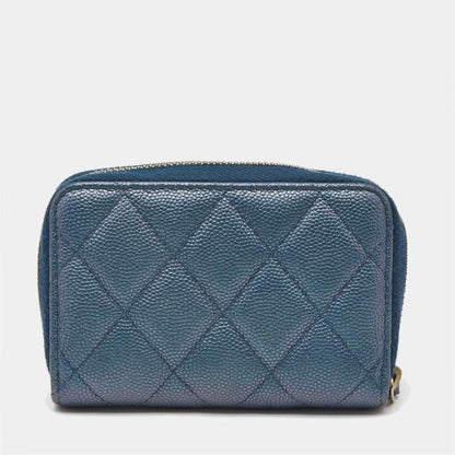 Chanel Zipped Coin Purse in Blue Shimmer Caviar Leather