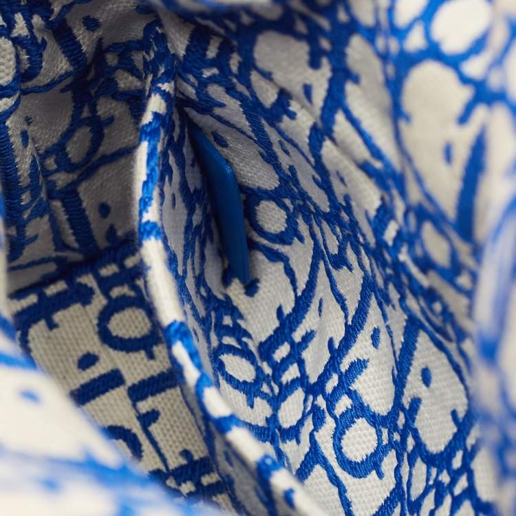 Dior Blue Cream Rattan Mini Lady Dior Tote