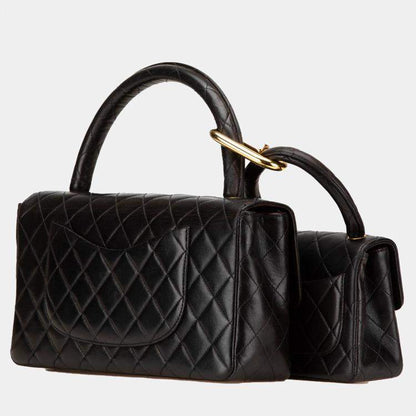 Chanel Black Lambskin Parent & Child Kelly Top Handle Set