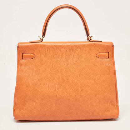 Hermès Orange Taurillon Clemence Leather Gold Finish Kelly Retourne 35 Bag