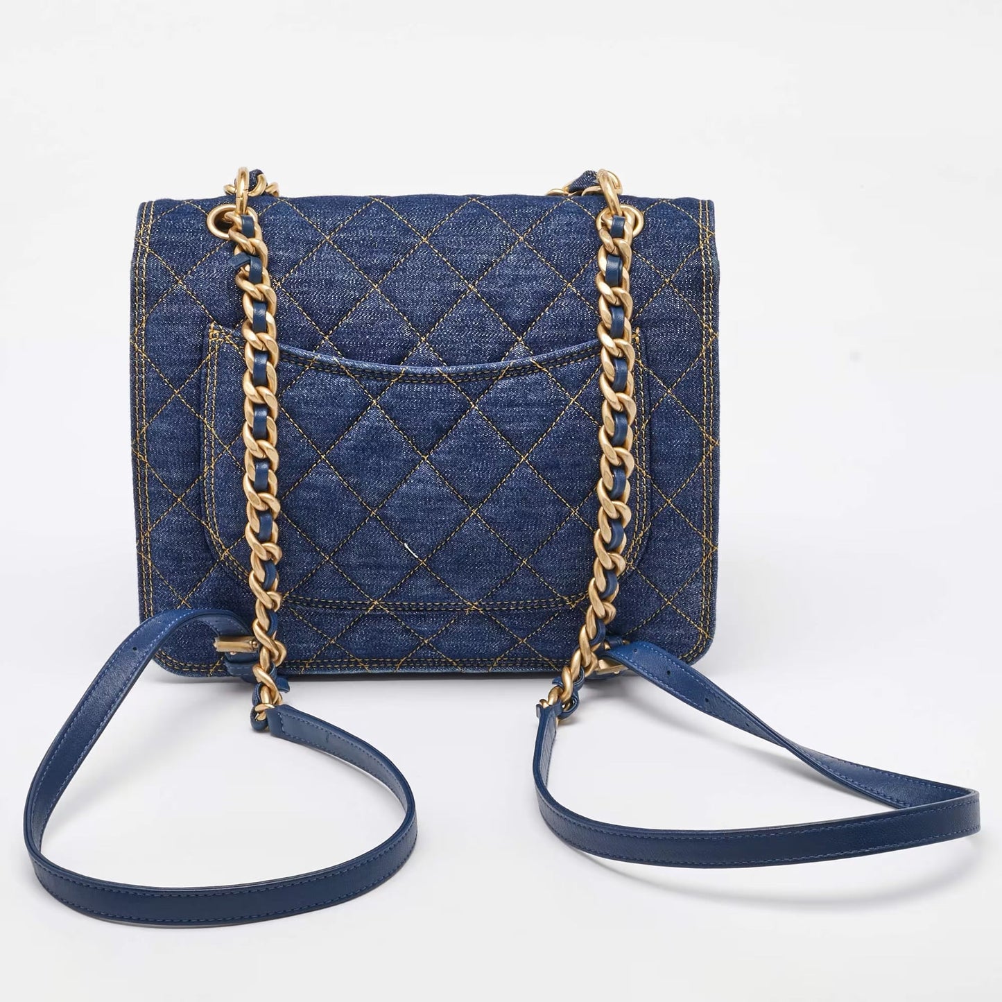 Chanel Blue Quilted Denim CC Flap Double You Backpack