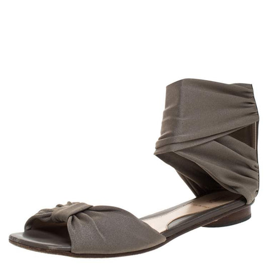 Fendi Grey Stretch Ankle Wrap Flat Sandals Size 36.5