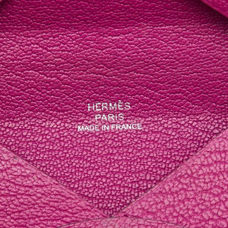 Hermès Cyclamen Chevre Mysore Leather Calvi Card Holder