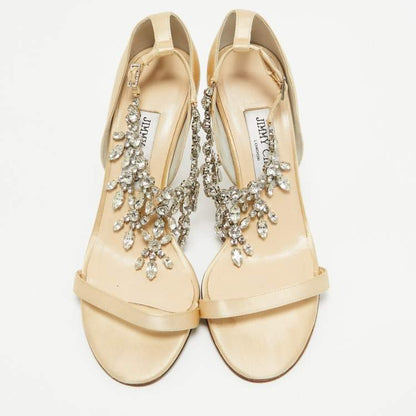 Jimmy Choo Gold Satin Crystal Sandals Size 38 – Embellished Heels