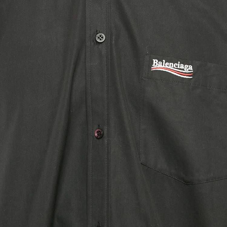 Balenciaga Black Logo Embroidered Oversized Shirt M