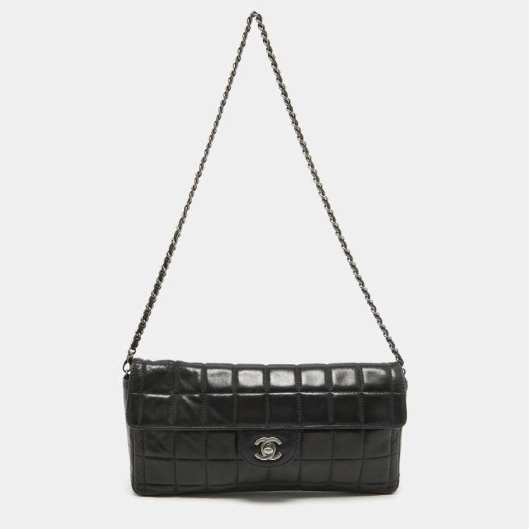Chanel Black Quilted Leather Chocolate Bar East West