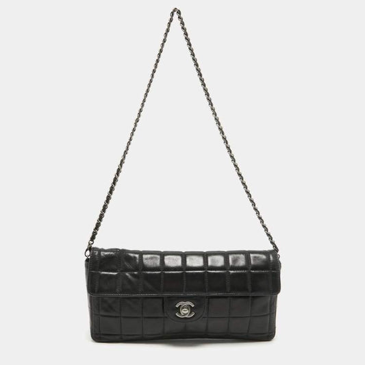 Chanel Black Quilted Leather Chocolate Bar East West Flap Bag