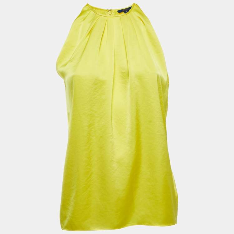 Polo Ralph Lauren Yellow Satin Pleated Sleeveless Top - Size S