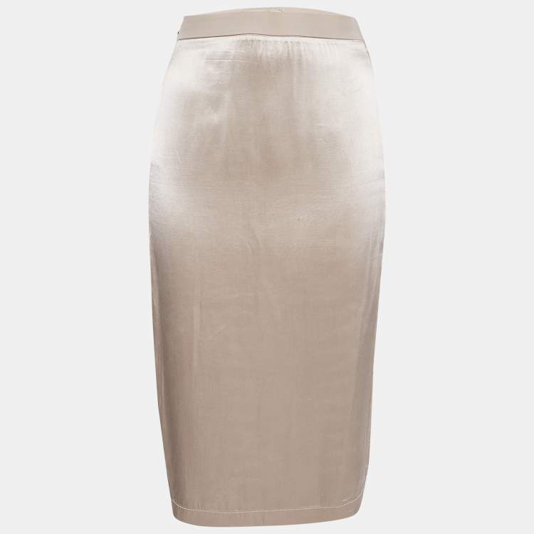 Fendi Light Pink Gabardine Zip-Up Midi Skirt Size S