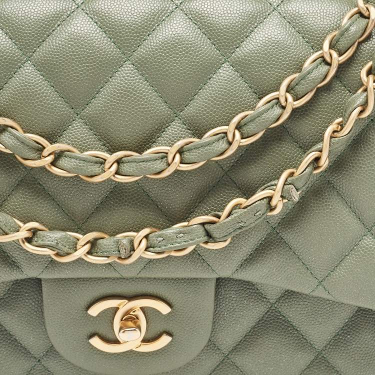 Chanel Green Caviar Leather Jumbo Classic Double Flap Bag