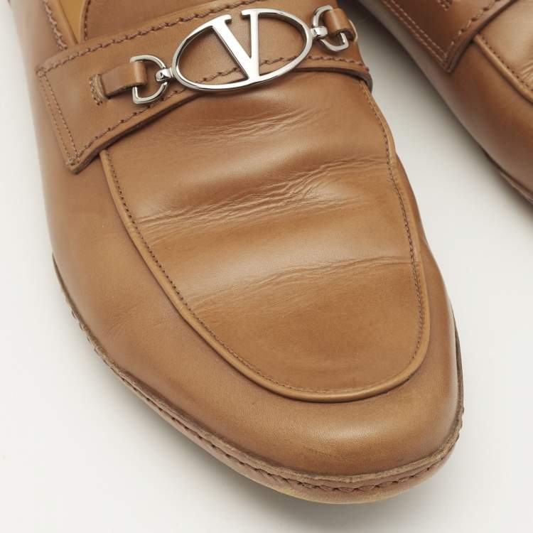 Valentino Brown Leather VLogo Loafers Size 41