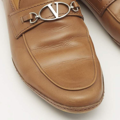 Valentino Brown Leather VLogo Loafers Size 41