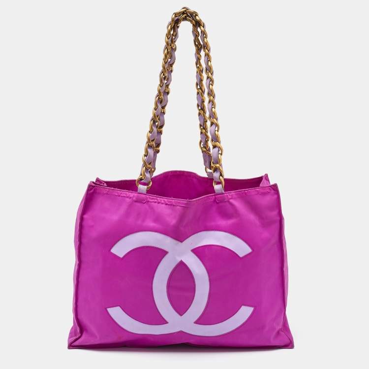 Chanel Pink Nylon Vintage CC Logo Tote