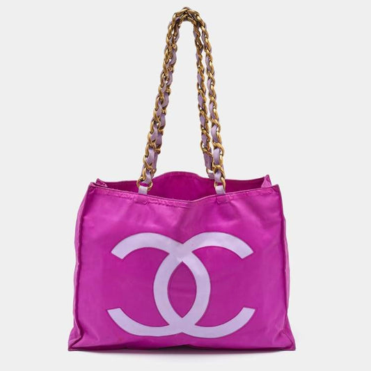 Chanel Pink Nylon Vintage CC Logo Tote
