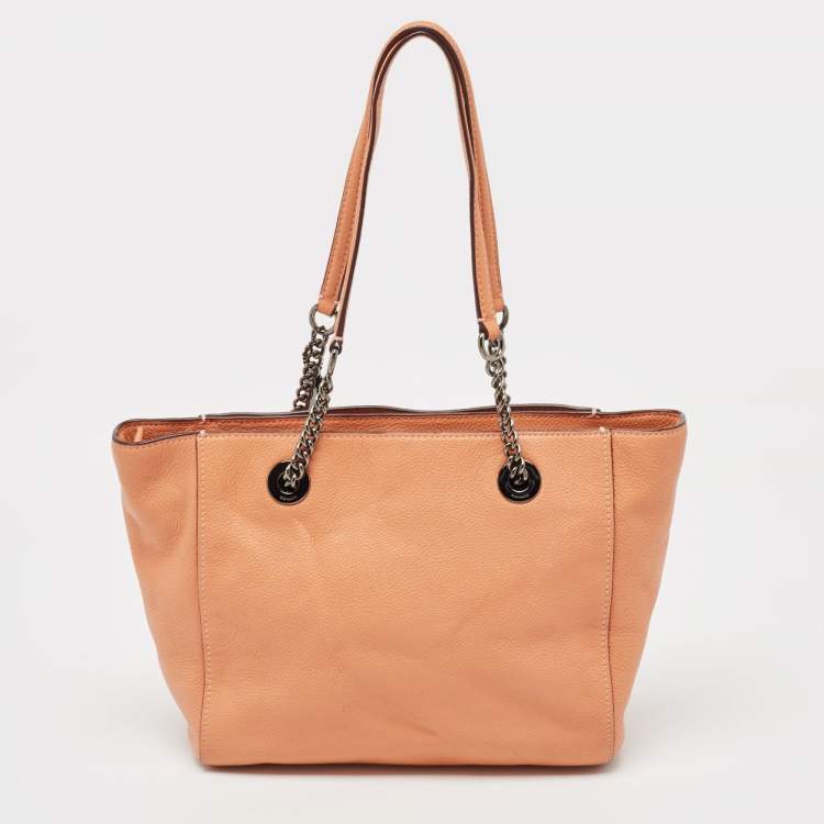Coach Peach Leather Chain Tote Bag – Turnlock Detail