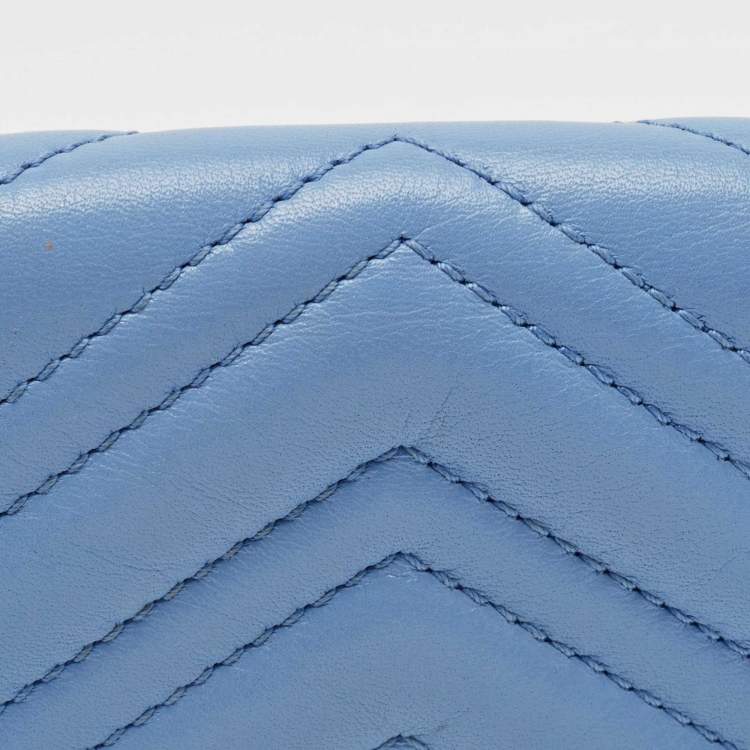 Gucci Blue Matelassé Leather GG Marmont Card Case