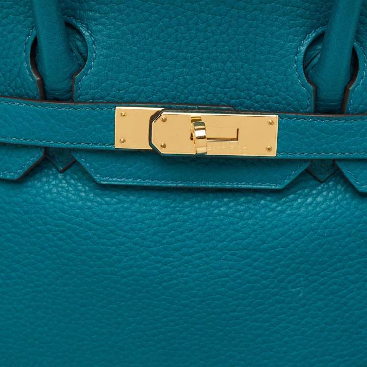 Hermes Blue Izmir Clemence Leather Birkin 30 Bag