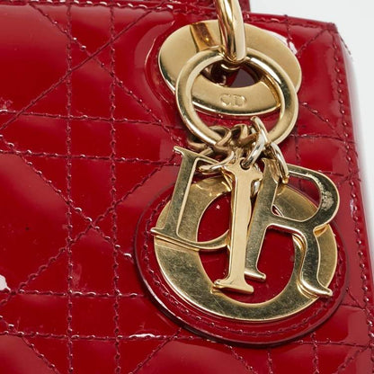 Dior Lady Dior Mini Red Cannage Patent Leather Tote Bag