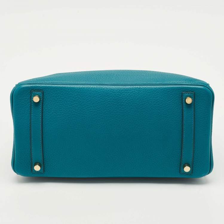 Hermes Blue Izmir Clemence Leather Birkin 30 Bag