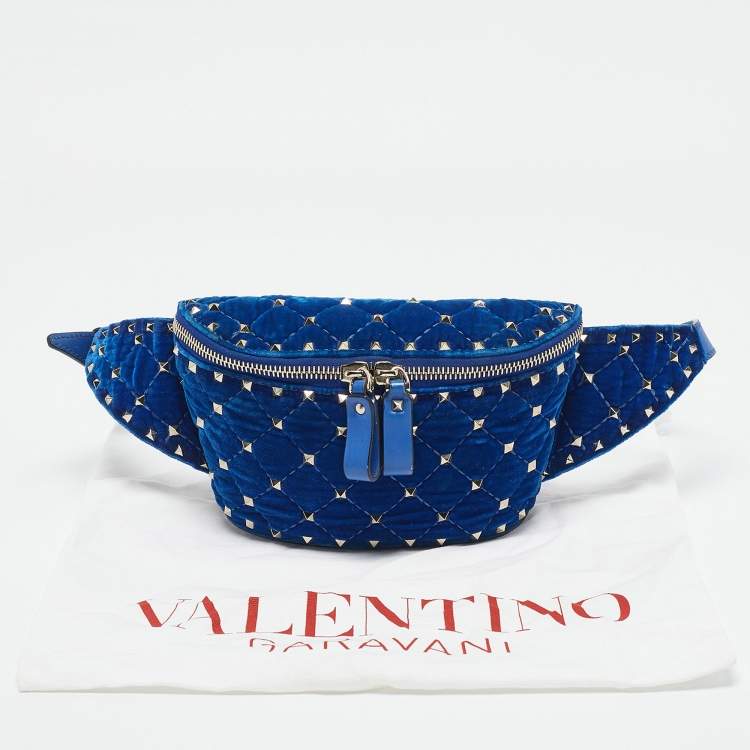 Valentino Blue Quilted Velvet Rockstud Belt Bag