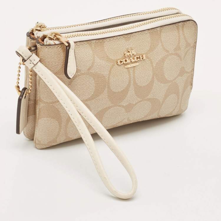 Coach Signature Double Zip Wristlet Pouch