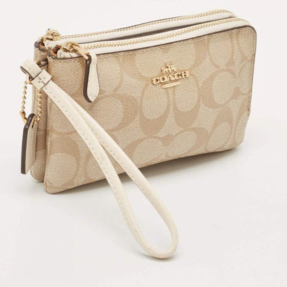 Coach Signature Double Zip Wristlet Pouch