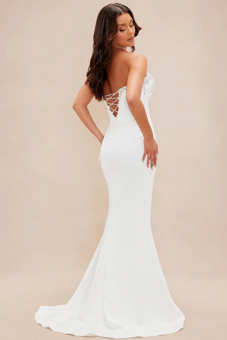 Rosalie White Embellished Corset Wedding Dress – Pre-Order Bridal Look