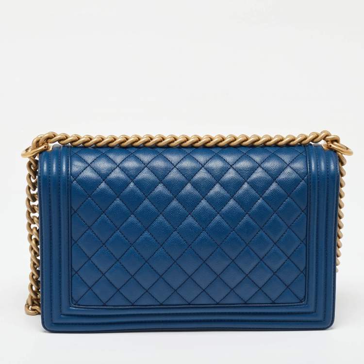 Chanel Medium Boy Bag in Blue Quilted Caviar Leather with Gold Hardware