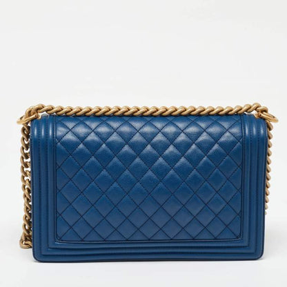 Chanel Medium Boy Bag in Blue Quilted Caviar Leather with Gold Hardware