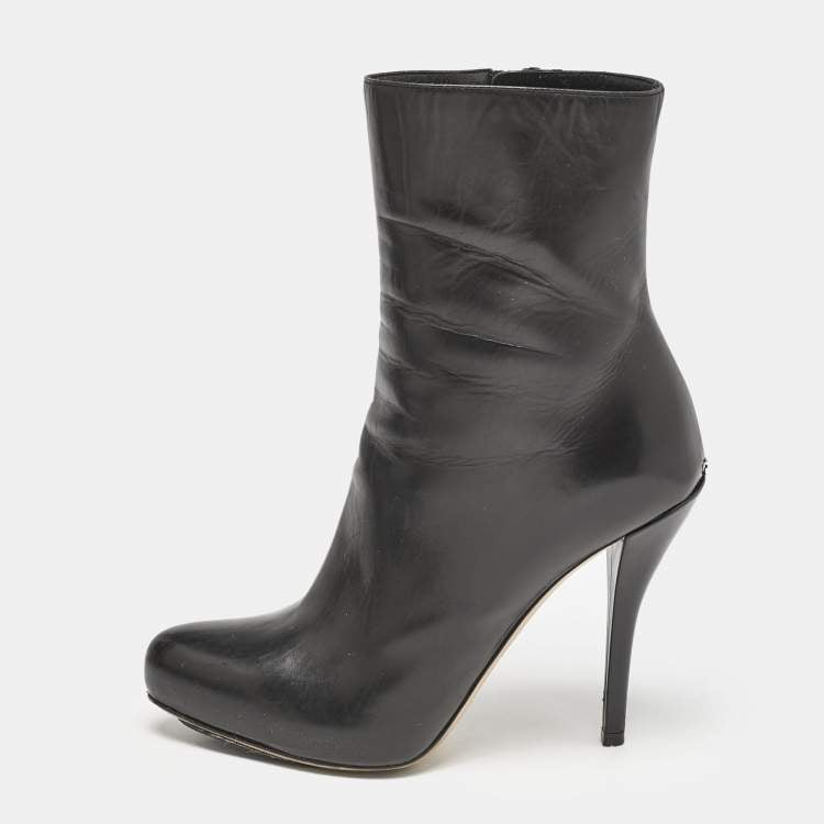 Dior Black Leather Zipped Ankle Length Boots Size 36