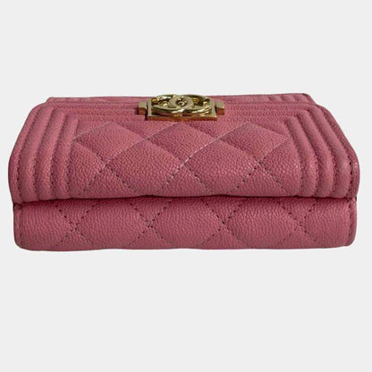 Chanel Pink Quilted Caviar Boy Flap Compact Wallet