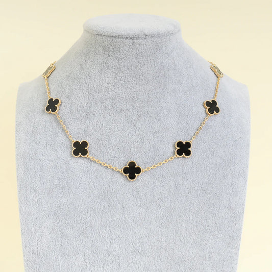 Van Cleef & Arpels 18K Yellow Gold Vintage 10 Motifs Onyx Necklace