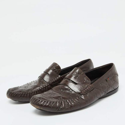 Gucci Brown Guccissima Leather Penny Loafers Size 43